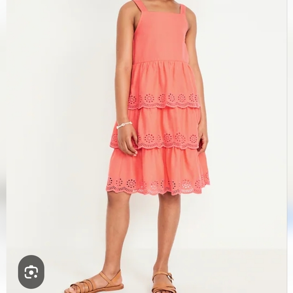 Old Navy Pink Ruffled Eyelet Tiered Sundress Big Girls size XL (14/16)
